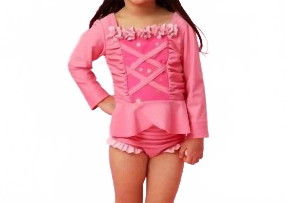 NEW RUFFLEBUTTS girl's dress-up long sleeve rash guard 2-piece swimsuit in royal